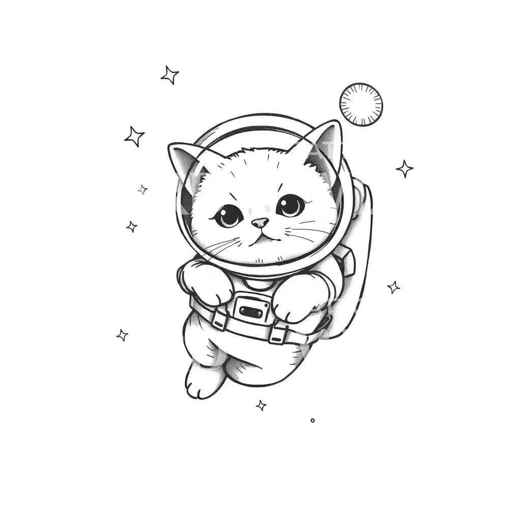 Astronaut Kitten Tattoo Illustration