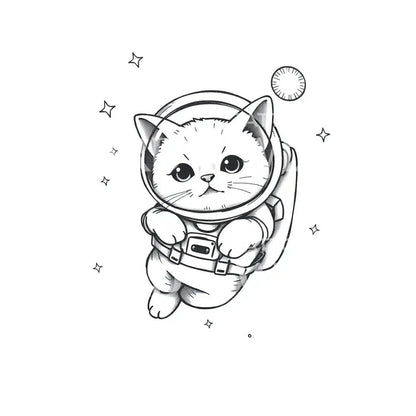 Astronaut Kitten Tattoo Illustration
