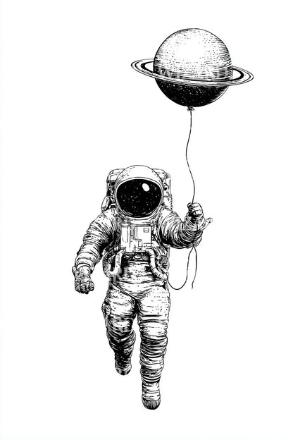 Illustrazione Tatuaggio Palloncino Saturno Astronauta