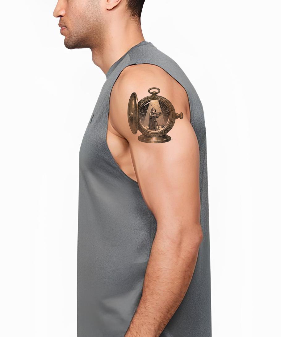 Astronomer Pocket Watch Tattoo Design