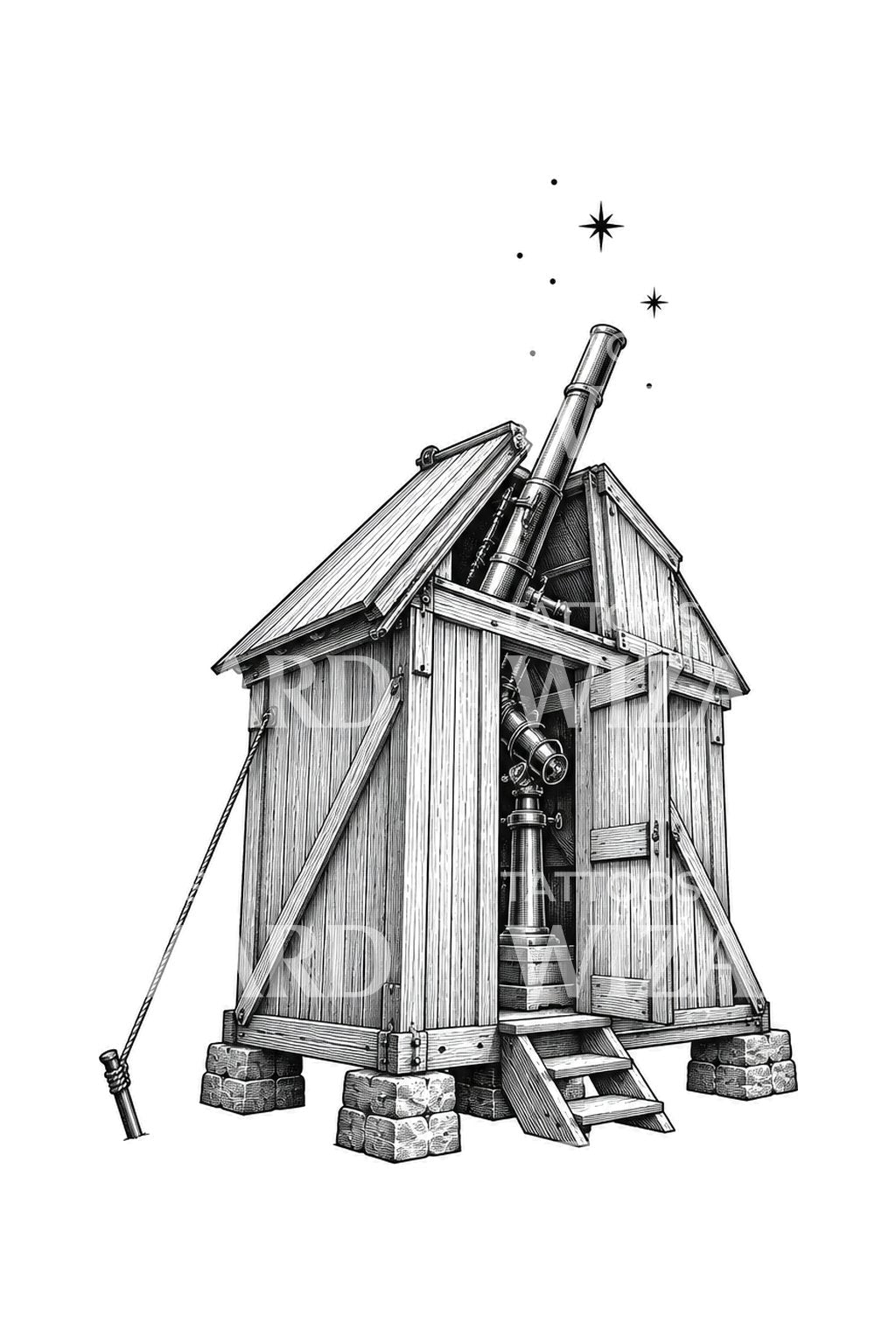 Astronomers Transit Observing Hut Tattoo Illustration