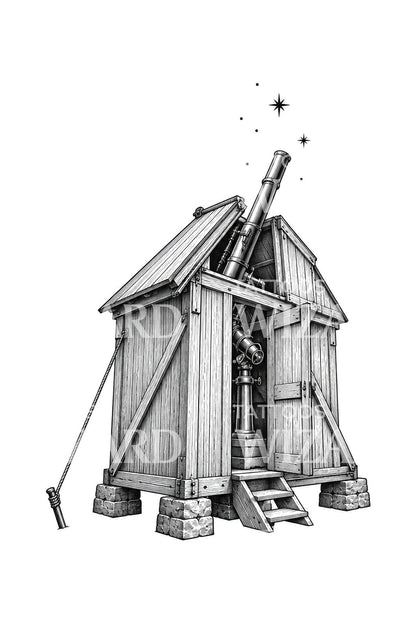 Astronomers Transit Observing Hut Tattoo Illustration