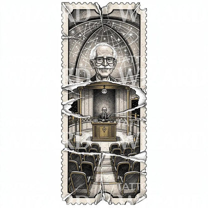 Astronomy Lecture Hall Tattoo Illustration