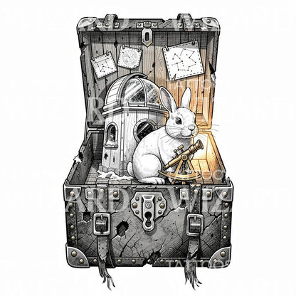 Astronomy Rabbit Trunk Tattoo Design