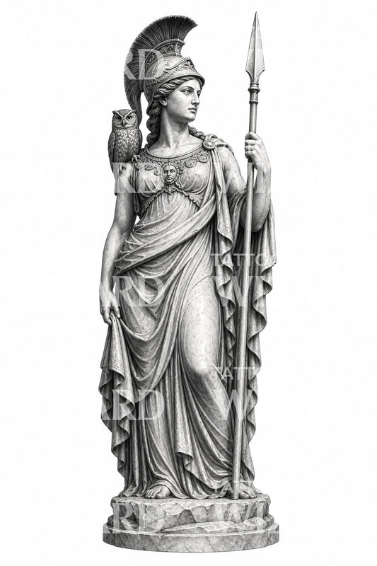 Athena gudinnestatue tatoveringsdesign