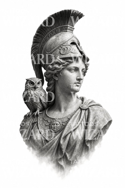 Athena Marmorstatue Tattoo Design