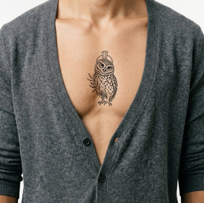 Prickad uggla med olivkvist, tatueringsillustration