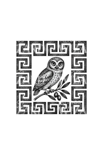 Tattoo-Design mit Athenas Eule im griechischen Mäander