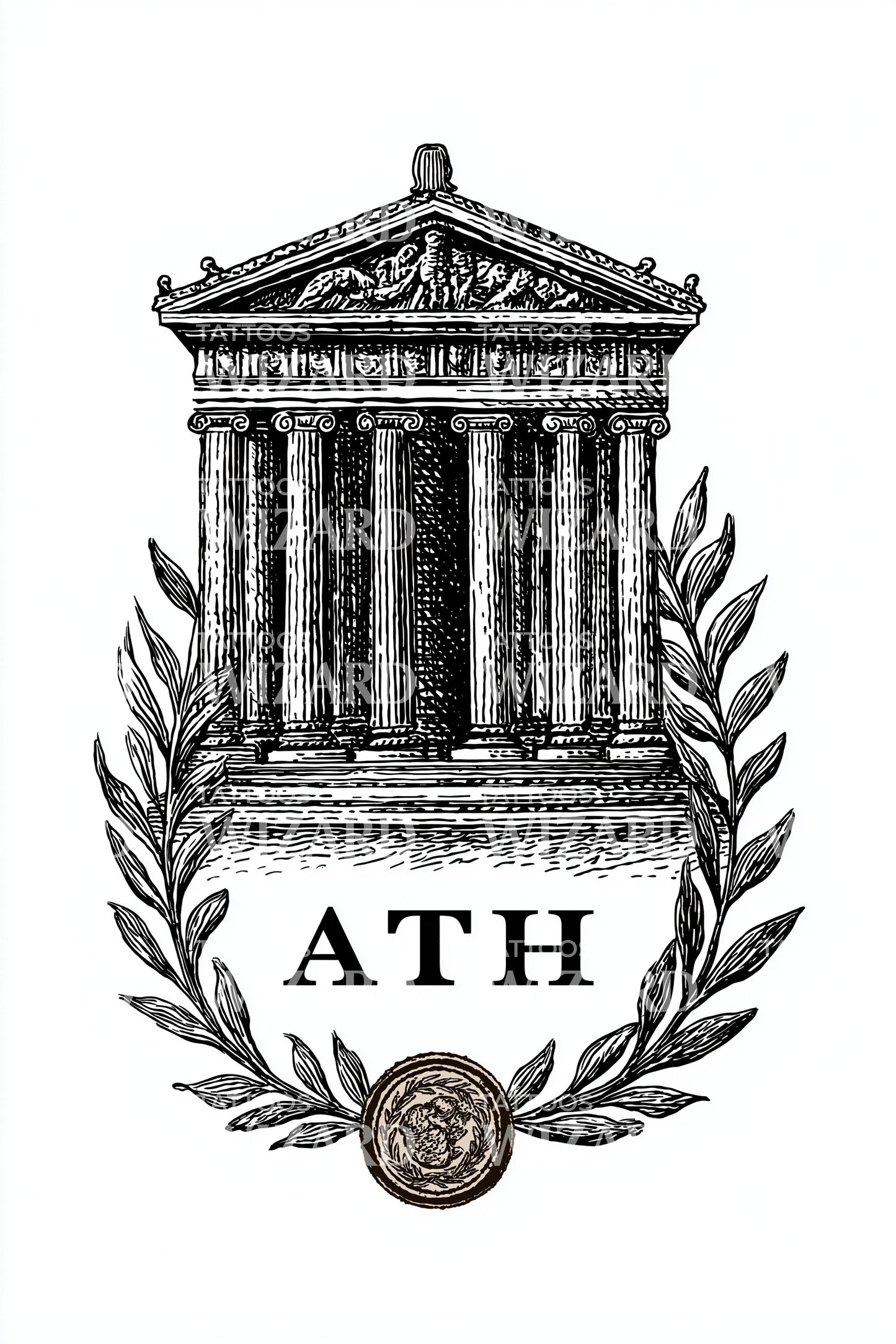 Athens Laurel Temple Tattoo Design