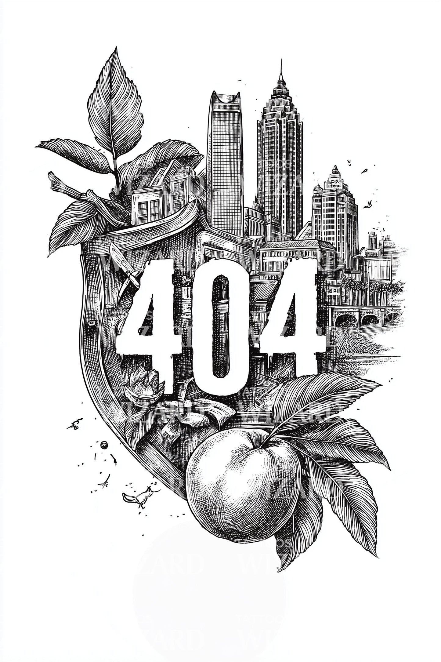 Atlanta 404 Peach Skyline Tattoo Design
