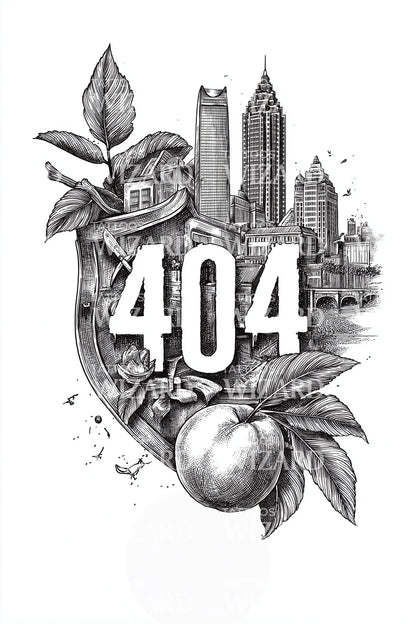 Atlanta 404 Peach Skyline Tattoo Design
