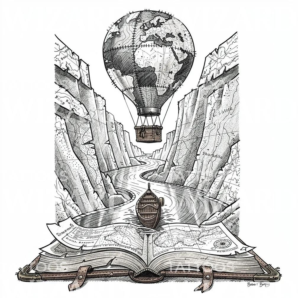 Atlas Balloon Journey Tattoo Design