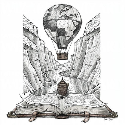 Atlas Balloon Journey Tattoo Design
