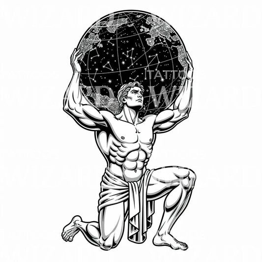 Atlas z globusem nieba projekt tatuażu