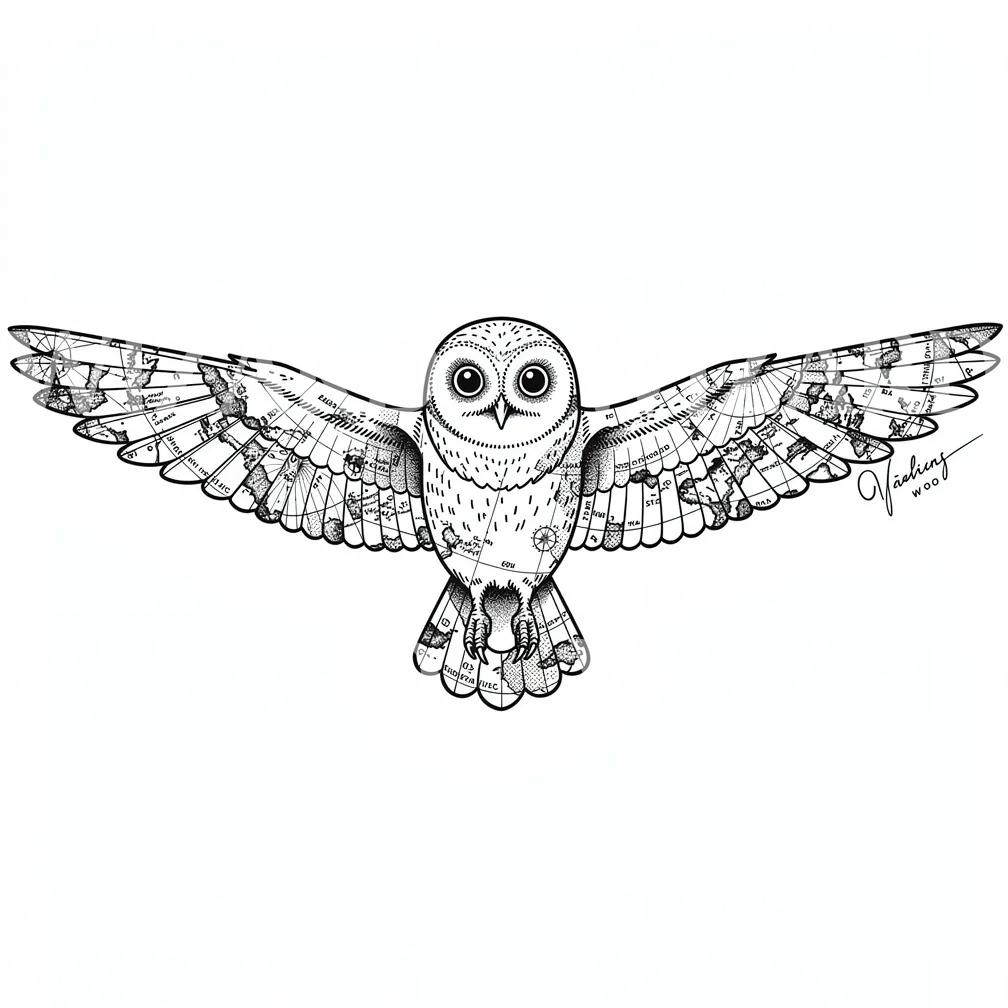 Atlas Owl Flight Tattoo Design