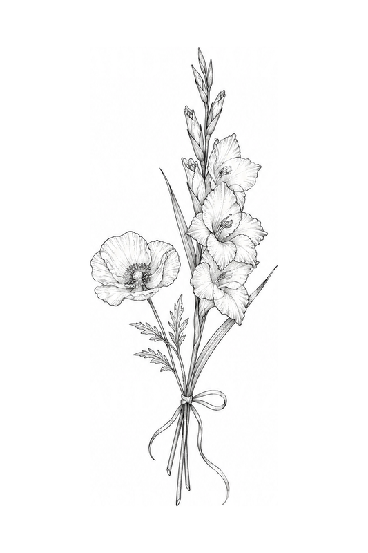 August Birth Flower Posy Fine Line Tattoo