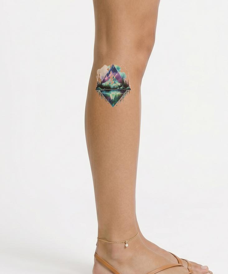 Design del Tatuaggio Aurora Boreale e Montagne