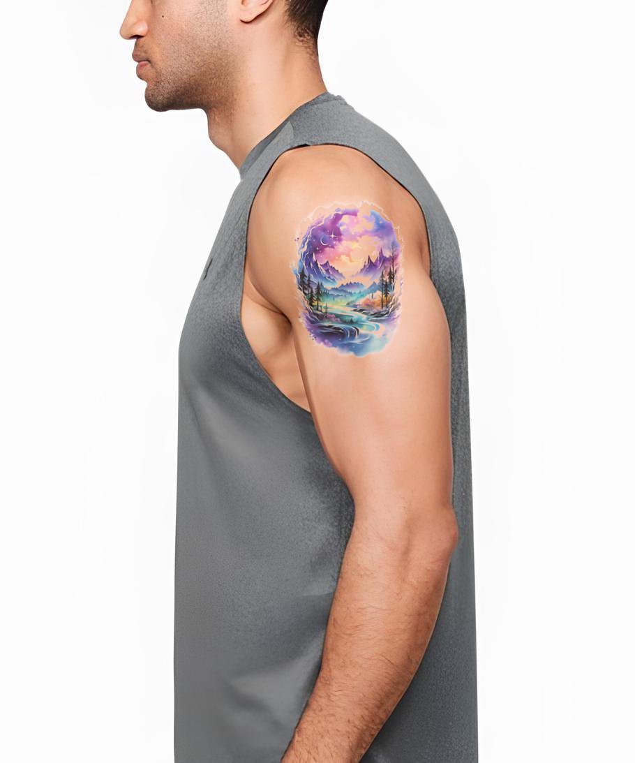 Watercolor Aurora Borealis Half Sleeve Tattoo Design