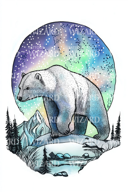 Aurora Lake Polar Bear Tattoo Design