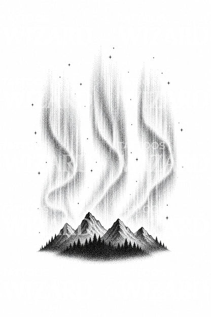 Aurora Over Mountain Ridge Tattoo Idea