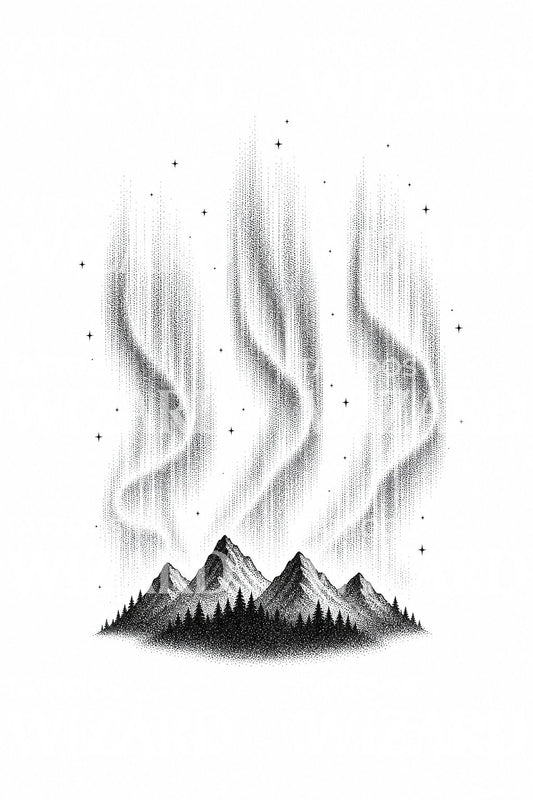 Aurora Over Mountain Ridge Tattoo Idea