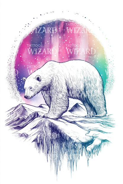 Aurora Polar Bear Cliff Tattoo Design