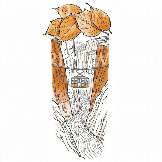 Autumn Canyon Gondola Tattoo Illustration