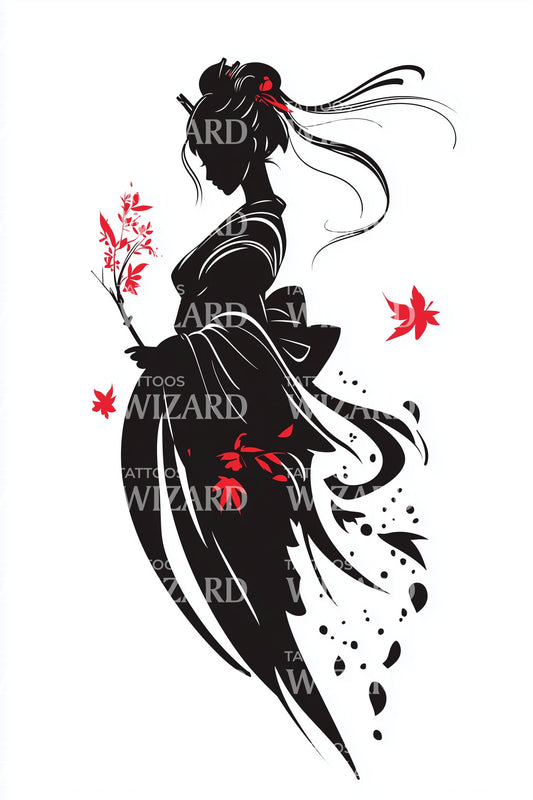 Autumn Maple Geisha Tattoo Design