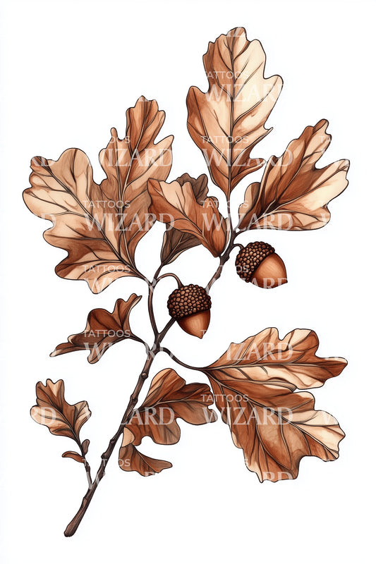 Autumn Oak Leaves Tattoo Illustration