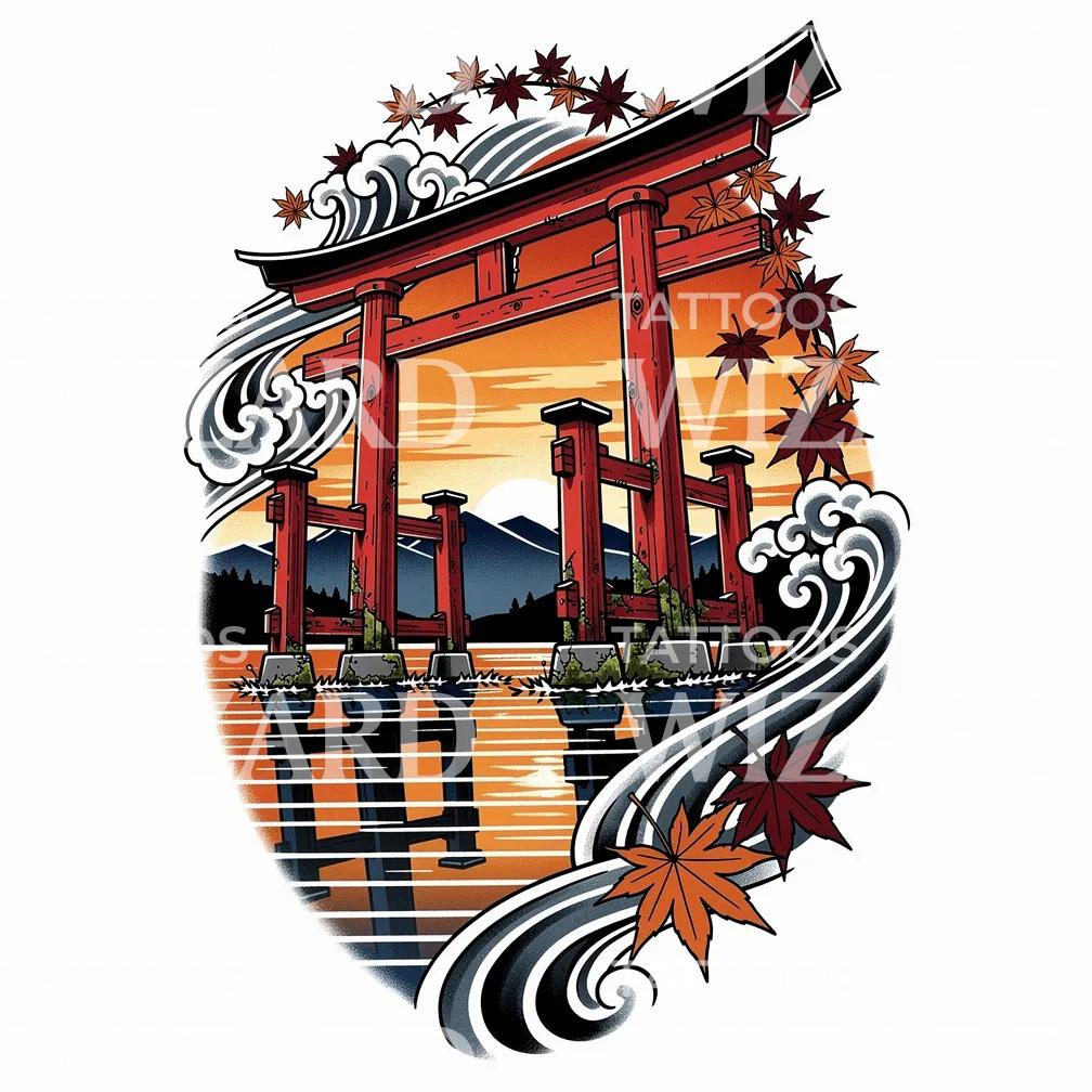 Autumn Torii Gate Tattoo Design