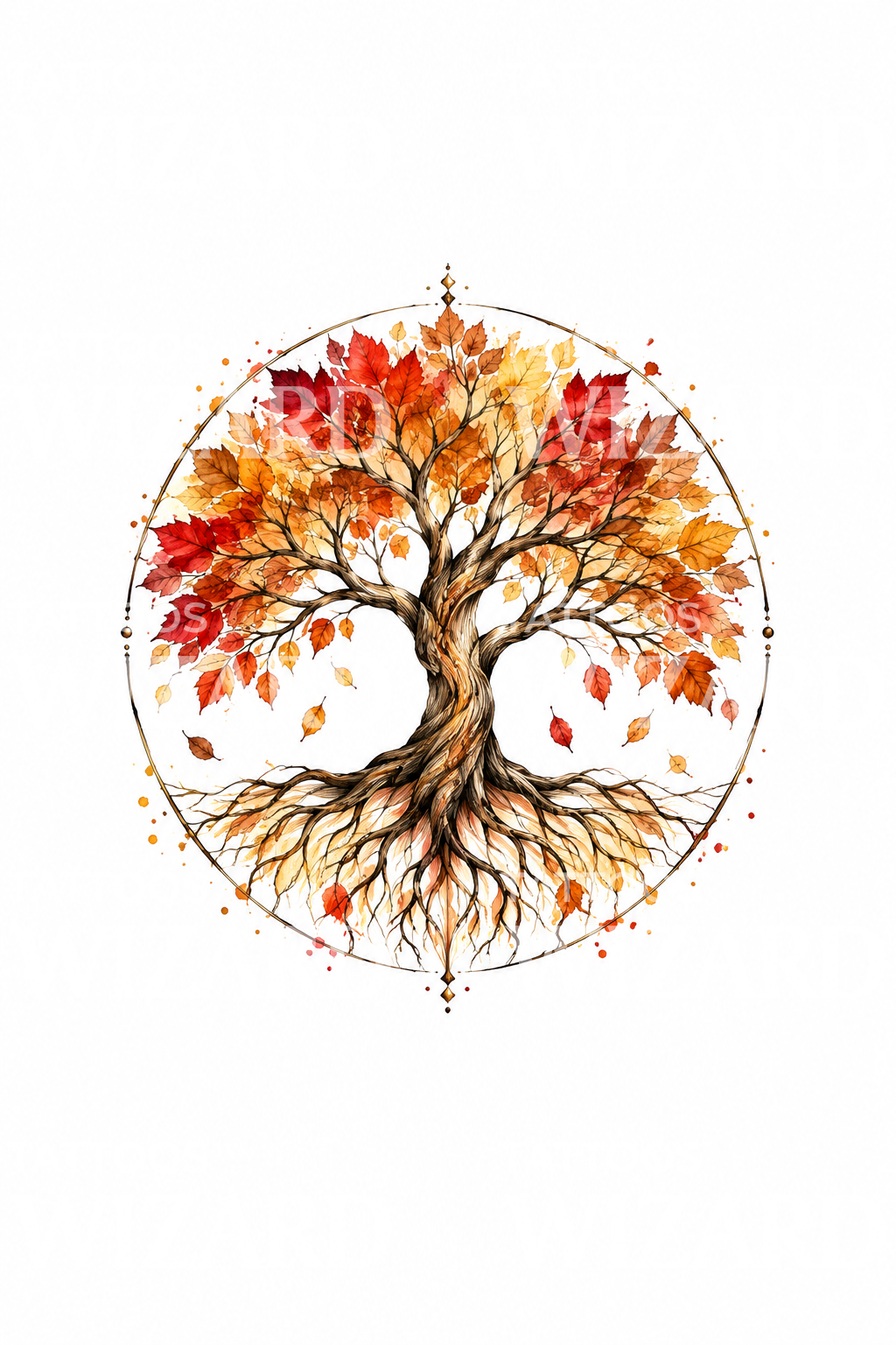 Autumn Tree of Life in Circle Watercolor Tattoo