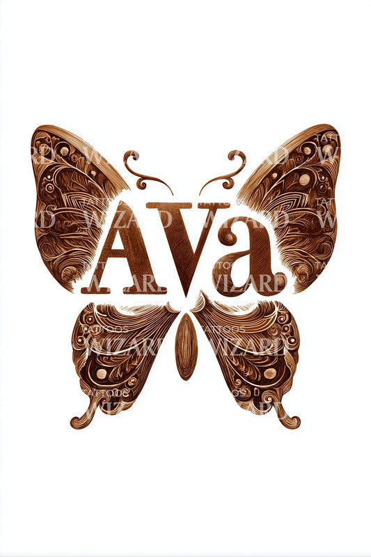 Ava Butterfly Emblem Tattoo Design