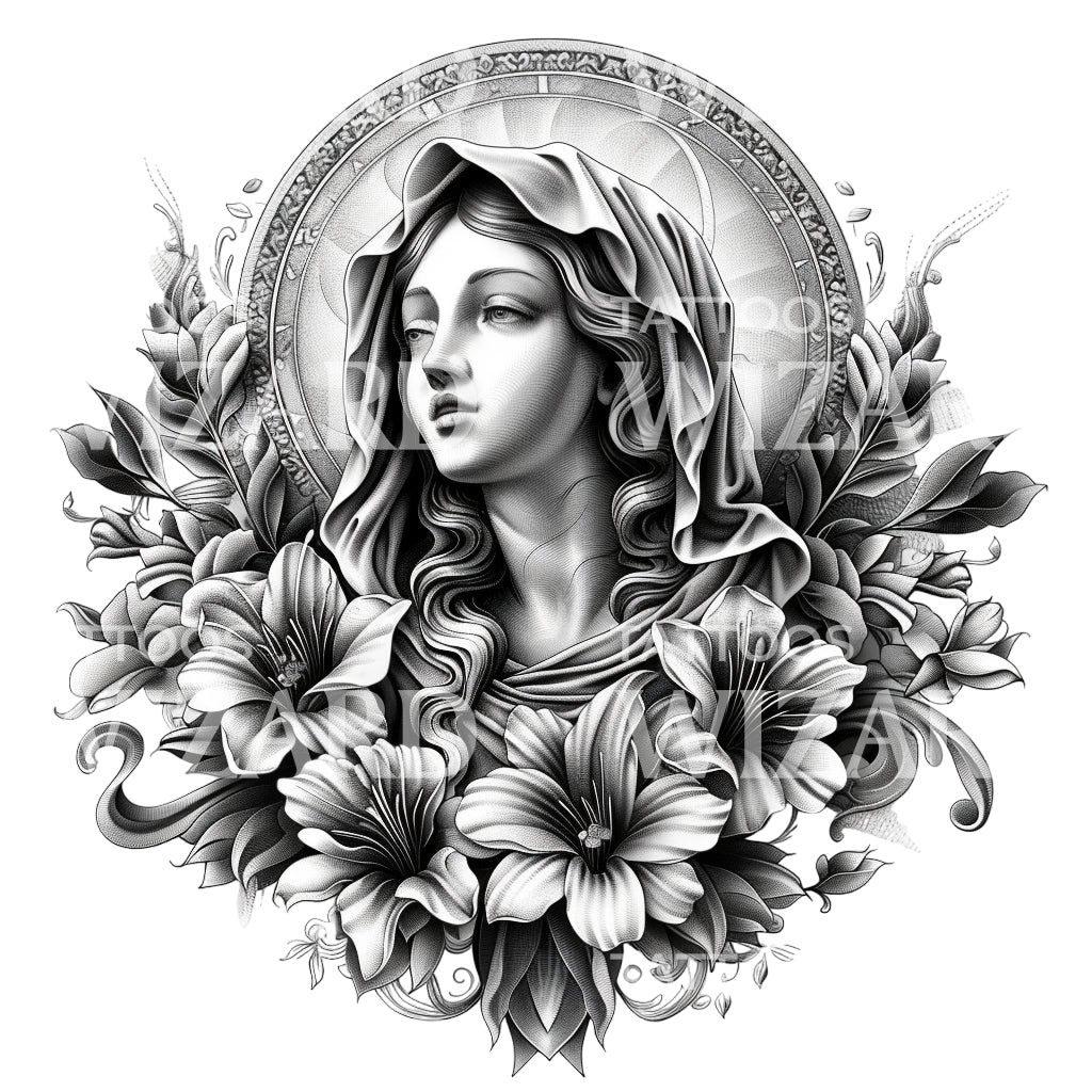 Ave Maria, Homage to Divine Motherhood Tattoo Design