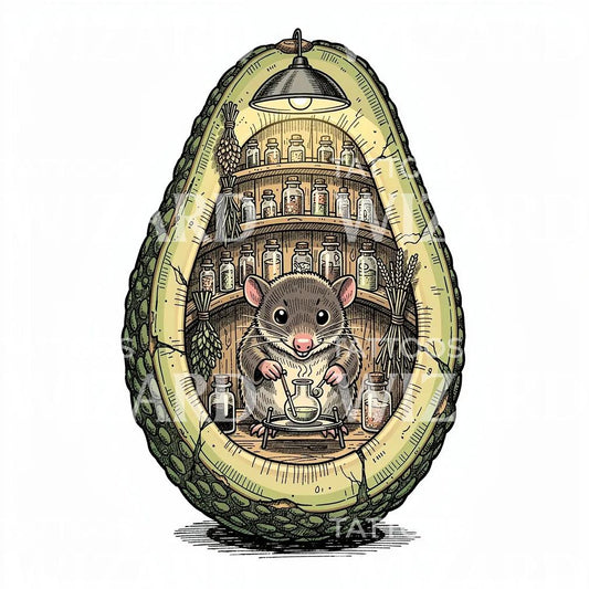 Avocado-mus Apoteker Tattoo-illustration