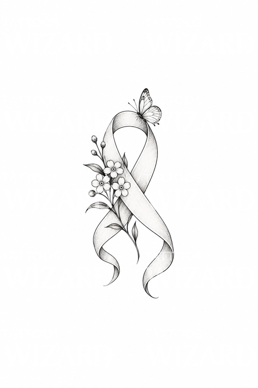 Ideia de tatuagem com laço de sensibilização e borboleta