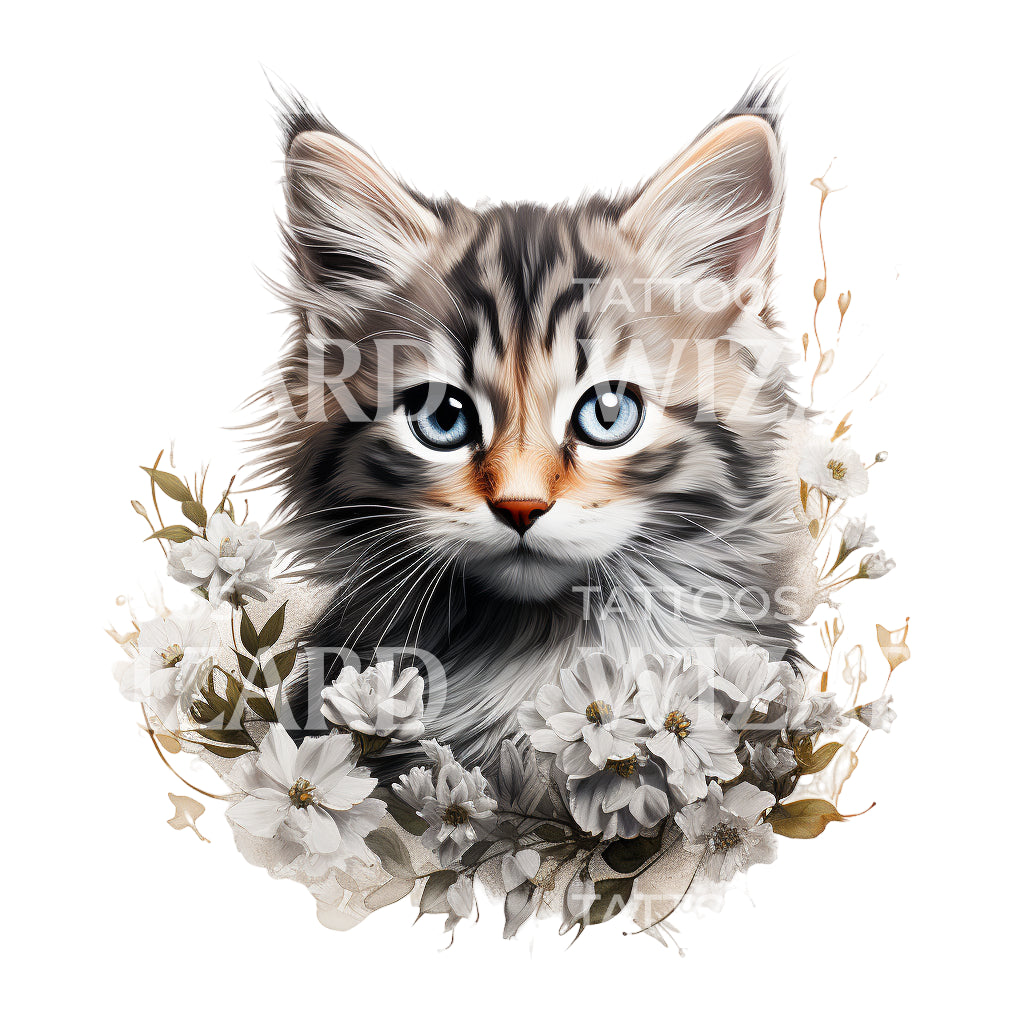 Conception de tatouage de portrait de chaton aquarelle
