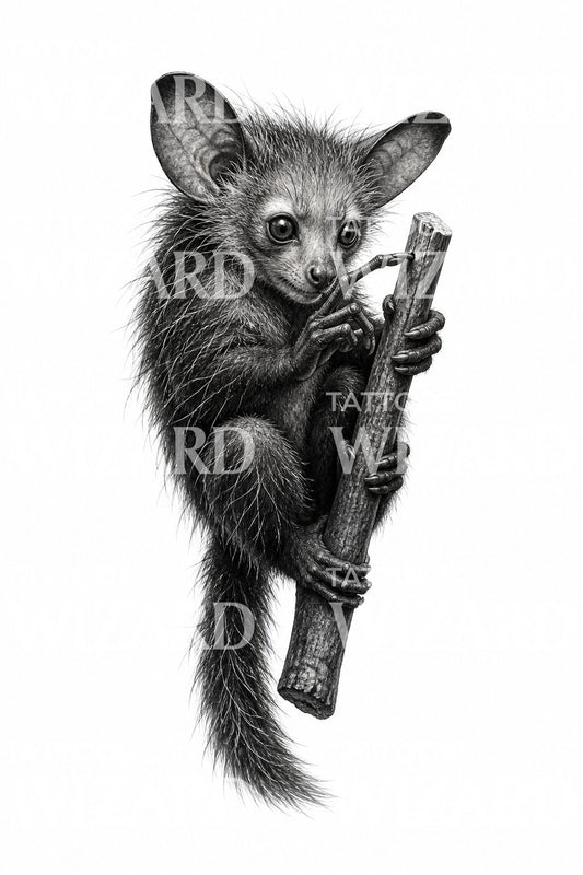 Design de tatouage réaliste de lémurien aye-aye