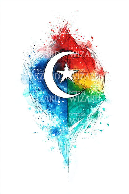 Ilustração de Tatuagem de Crescente em Aquarela do Azerbaijão