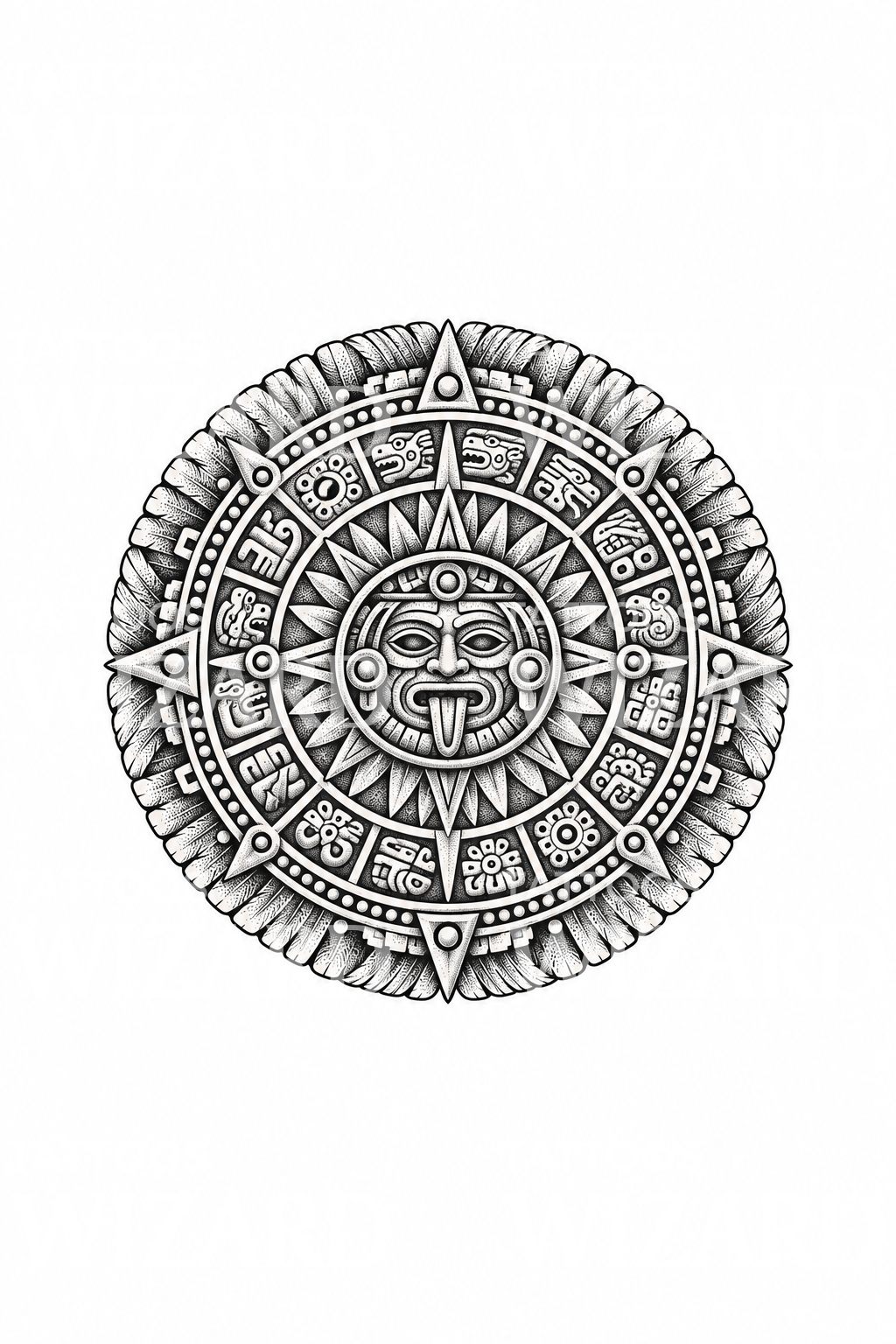 Azték naptárkő dotwork tetoválásmintája
