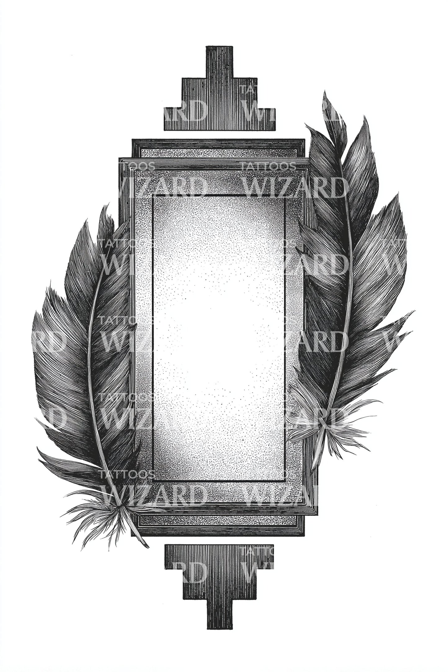 Aztec Feather Frame Tattoo Idea