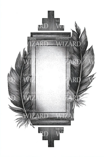 Aztec Feather Frame Tattoo Idea