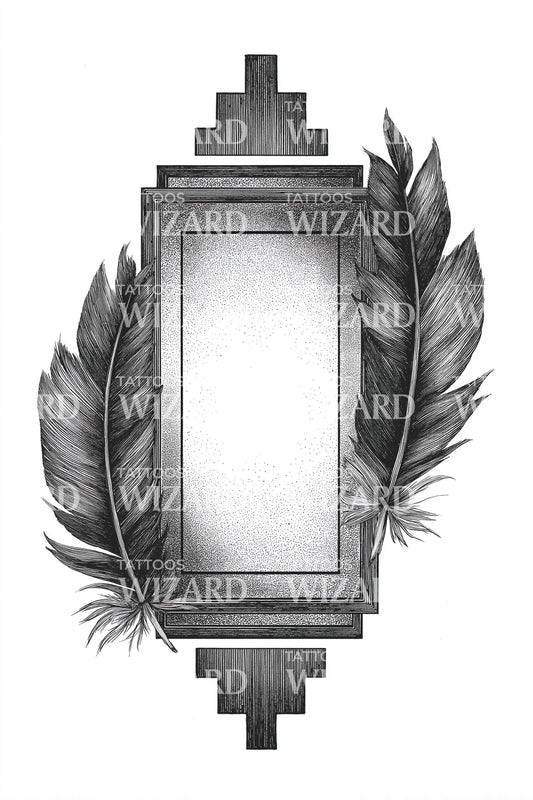 Aztec Feather Frame Tattoo Idea