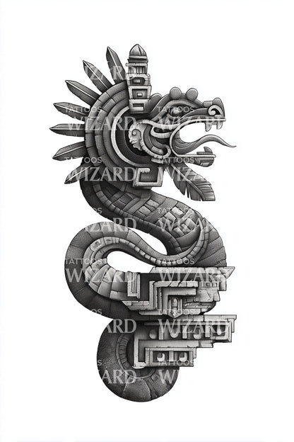 Design del tatuaggio del serpente piumato azteco