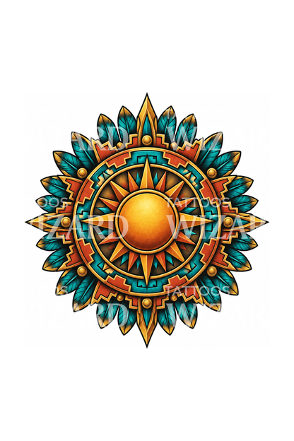 Tatuaggio di disco solare ispirato agli Aztechi