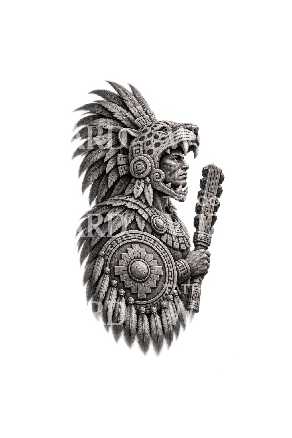 Aztekisk jaguarkriger i stenrelief