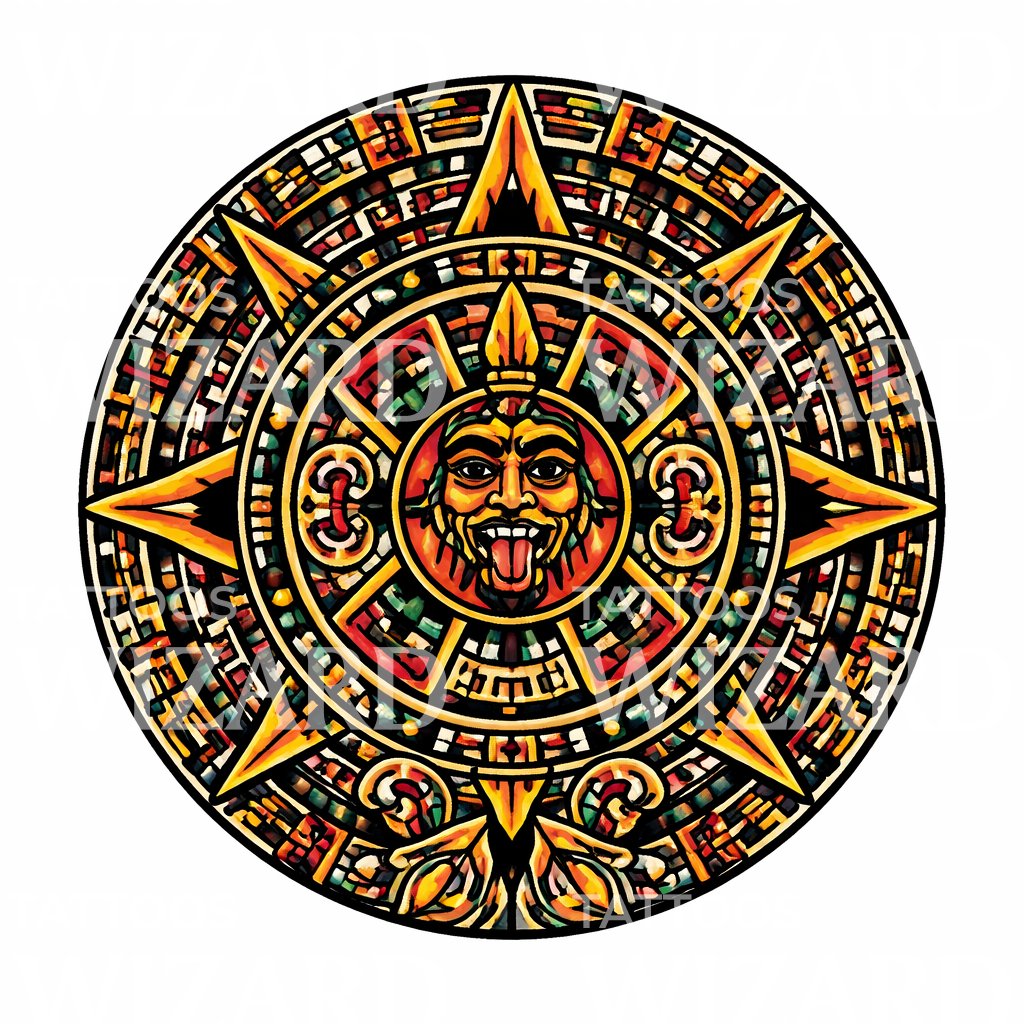 Aztec Sun Calendar Tattoo Design