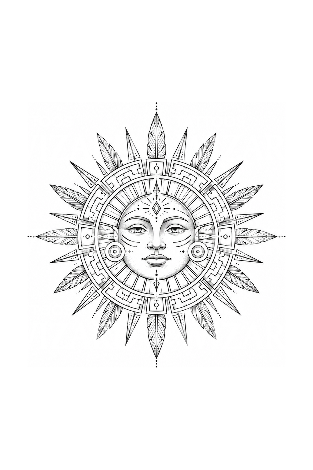 Fineline-tatuering med aztekisk solskiva