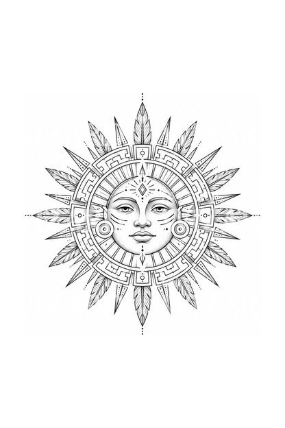 Fineline-tatuering med aztekisk solskiva
