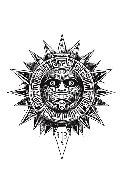 Aztec Sun Face Tattoo Design