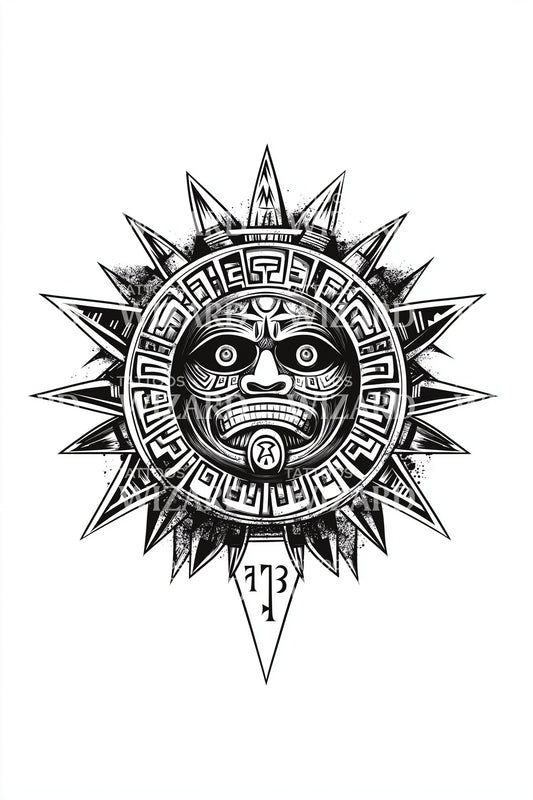 Aztec Sun Face Tattoo Design